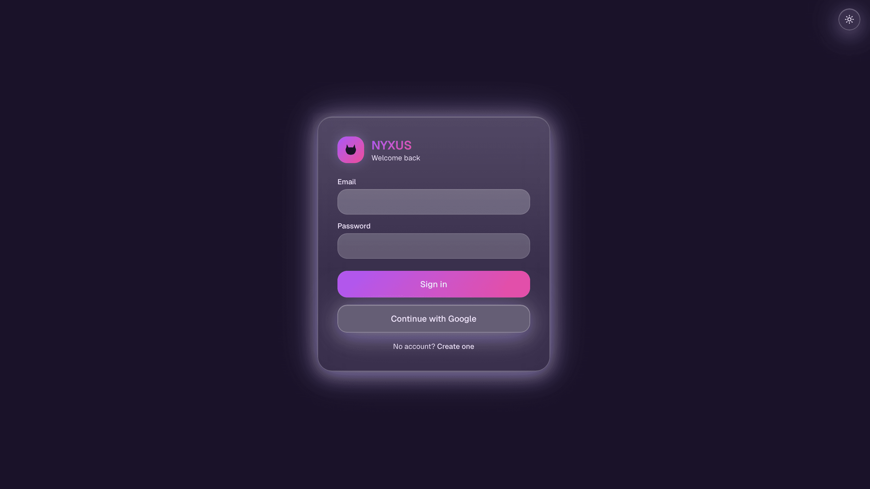 Login screen