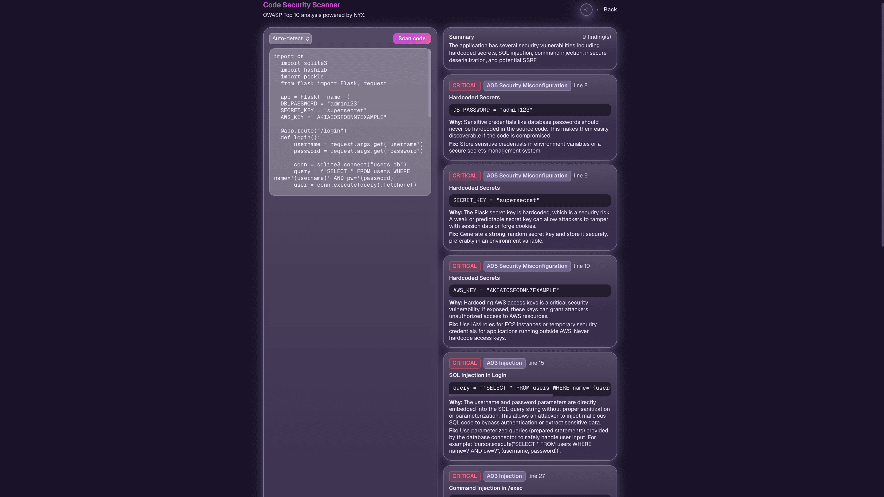 OWASP code scanner